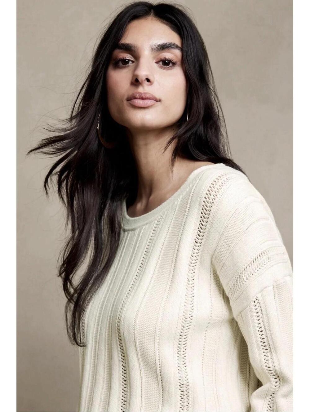 Banana Republic Haley Mixed‑Stitch Sweater XS Ivory White #580436 NWT